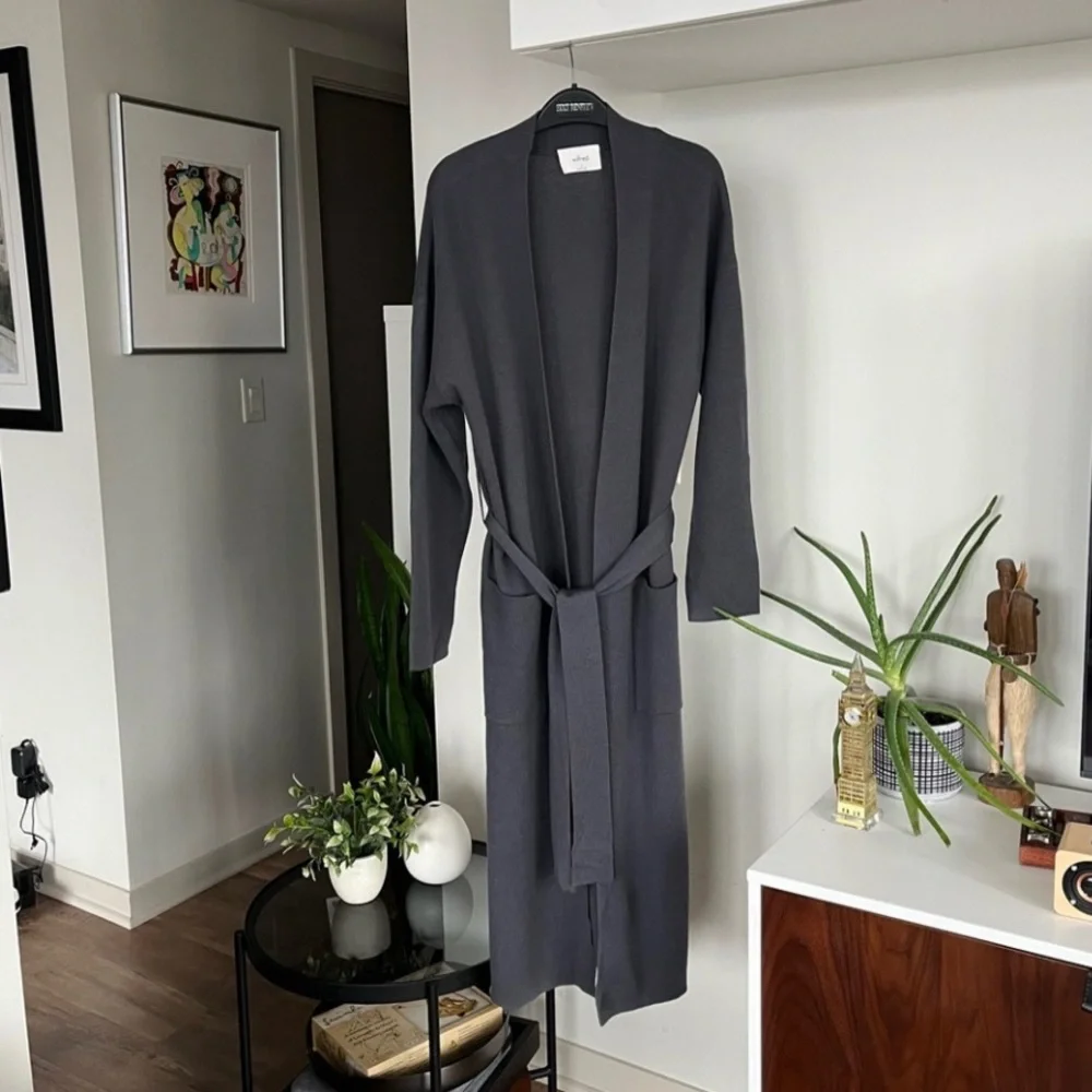 Aritzia Wilfred Wool Dark Gray Long Open Business Casual Cardigan/Sweater - Picture 5 of 9